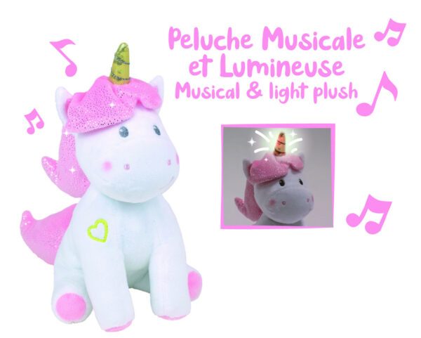 Jucarie Plus Muzicala Jemini Cu Lumini 24cm Unicorn - imagine 2