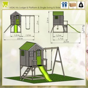 casuta de gradina lime lodge cu platforma tobogan si leagan m24l 1