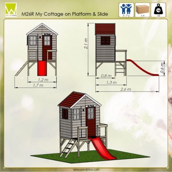 Casuta de gradina My Red Cottage House cu platforma si tobogan (M26R) Wendi Toys - imagine 6