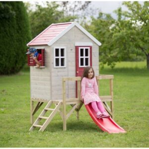 casuta de gradina my red cottage house cu platforma si tobogan m26r wendi toys 6