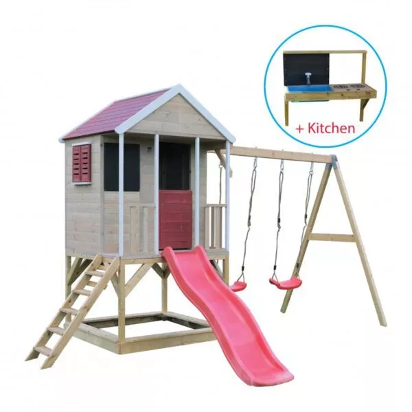 casuta summer adventure house cu loc pentru nisip tobogan leagan dublu bucatarie wendi toys 3