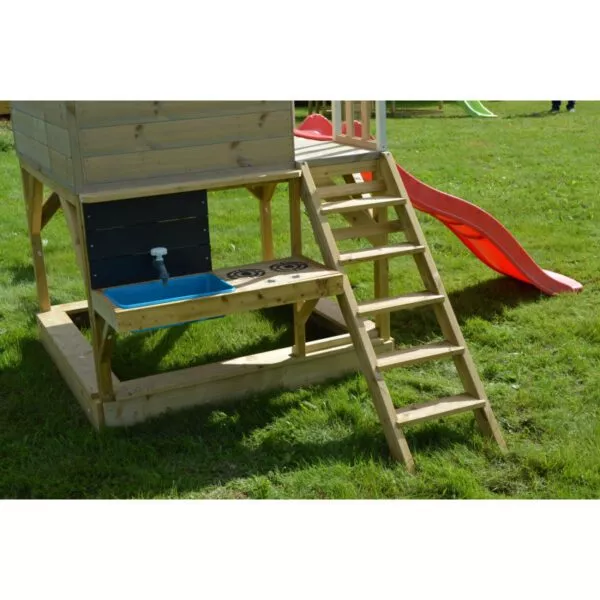 casuta summer adventure house cu loc pentru nisip tobogan leagan dublu bucatarie wendi toys