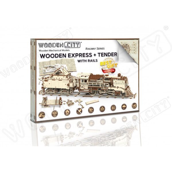 Expres cu vagon pe sine - puzzle mecanic 3D, Wooden.City - imagine 4