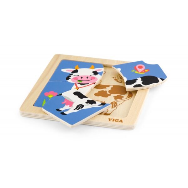 Puzzle din lemn din 4 piese mari - vaca - imagine 3