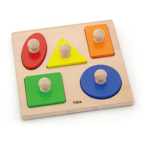 Puzzle Montessori cu maner Forme geometrice Viga - imagine 3