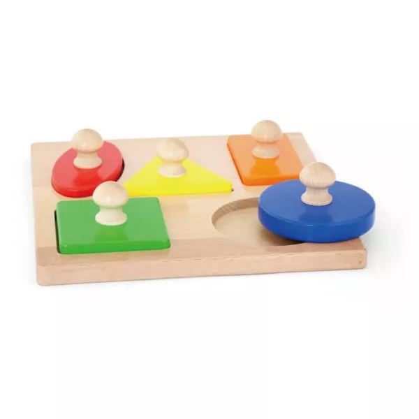 puzzle montessori cu maner forme geometrice viga